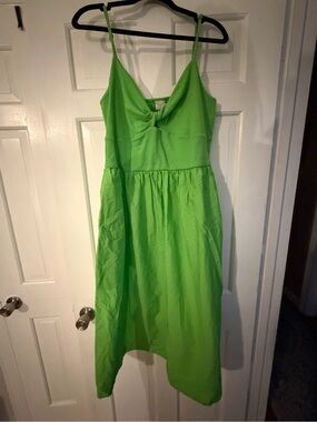 Women's Bright Green Knot-Front Summer Dress